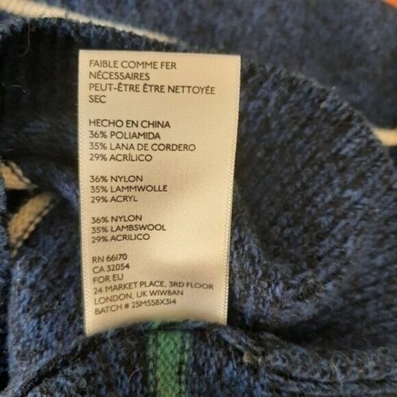 O'HANLON MILLS / Mens Pullover Sweater Navy Blue Stripes Lambswool Blend Sz S - Picture 13 of 13